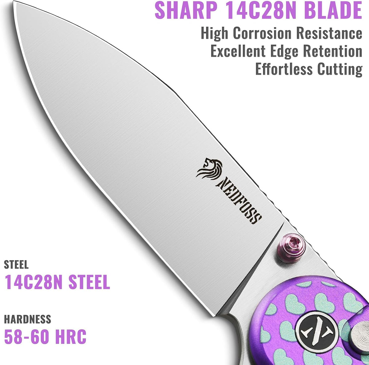 Donut Pocket Knife, 2.9" 14C28N Steel Button Lock EDC Knife Pink