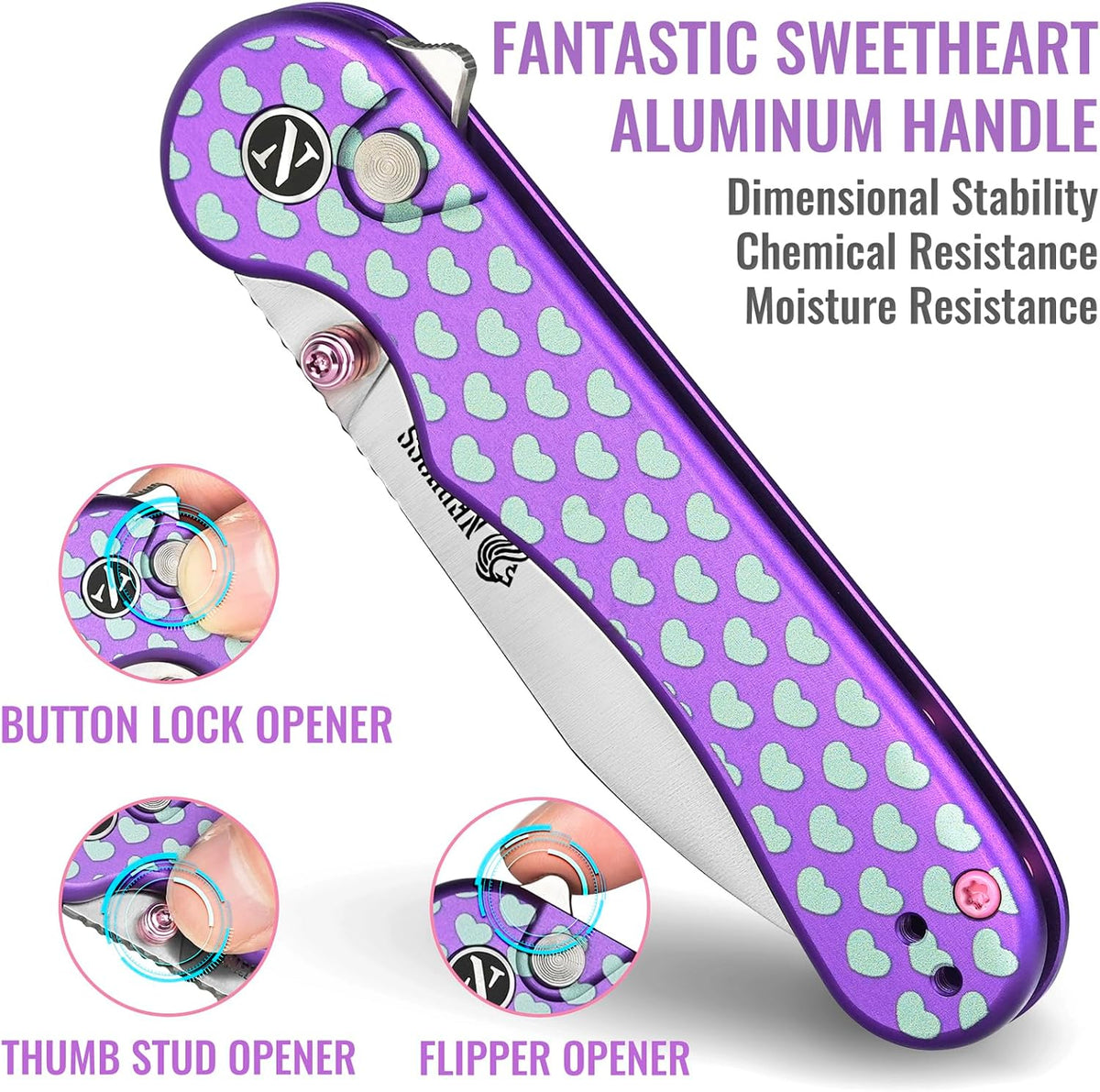 Donut Pocket Knife, 2.9" 14C28N Steel Button Lock EDC Knife Pink