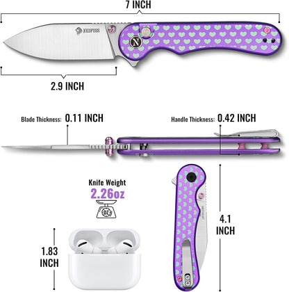 Donut Pocket Knife, 2.9" 14C28N Steel Button Lock EDC Knife Pink