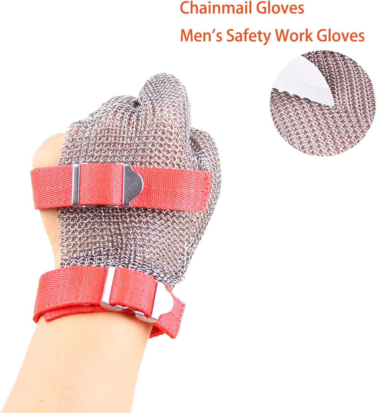 3-Finger Chainmail Protective Glove, Stainless Steel Metal Cut Resistant Glove with Fabric Cuff, Safety Work Glove