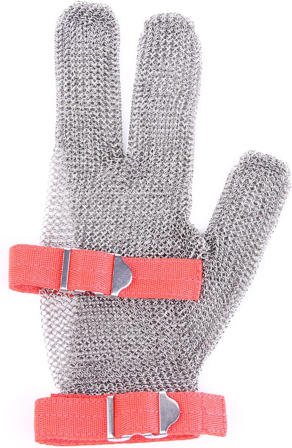 3-Finger Chainmail Protective Glove, Stainless Steel Metal Cut Resistant Glove with Fabric Cuff, Safety Work Glove