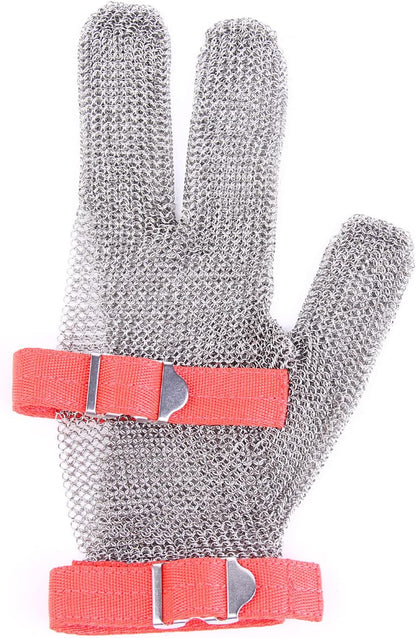 3-Finger Chainmail Protective Glove, Stainless Steel Metal Cut Resistant Glove with Fabric Cuff, Safety Work Glove