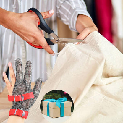 3-Finger Chainmail Protective Glove, Stainless Steel Metal Cut Resistant Glove with Fabric Cuff, Safety Work Glove