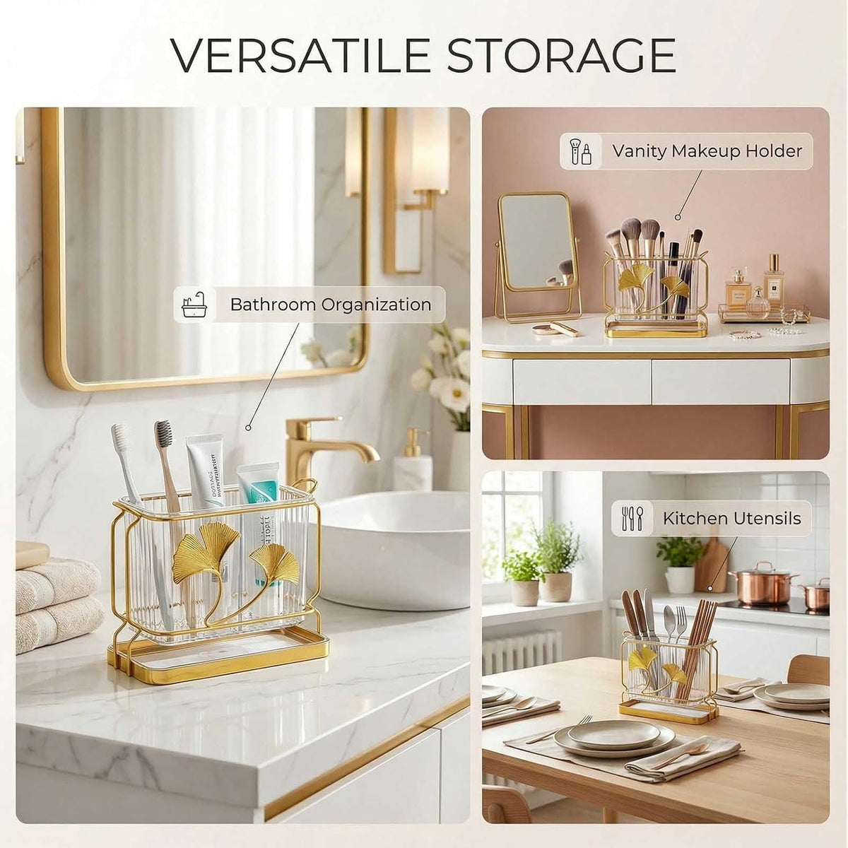 Kitchen Utensil Holder, Dry & Wet Separation, Utensil Caddy with Drain Tray, Kitchen Countertop Organizers and Storage, Utensil Crock for Forks, Spoons, Knives, Elegant Chopstick Holder