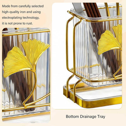 Kitchen Utensil Holder, Dry & Wet Separation, Utensil Caddy with Drain Tray, Kitchen Countertop Organizers and Storage, Utensil Crock for Forks, Spoons, Knives, Elegant Chopstick Holder