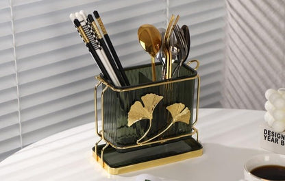 Kitchen Utensil Holder, Dry & Wet Separation, Utensil Caddy with Drain Tray, Kitchen Countertop Organizers and Storage, Utensil Crock for Forks, Spoons, Knives, Elegant Chopstick Holder