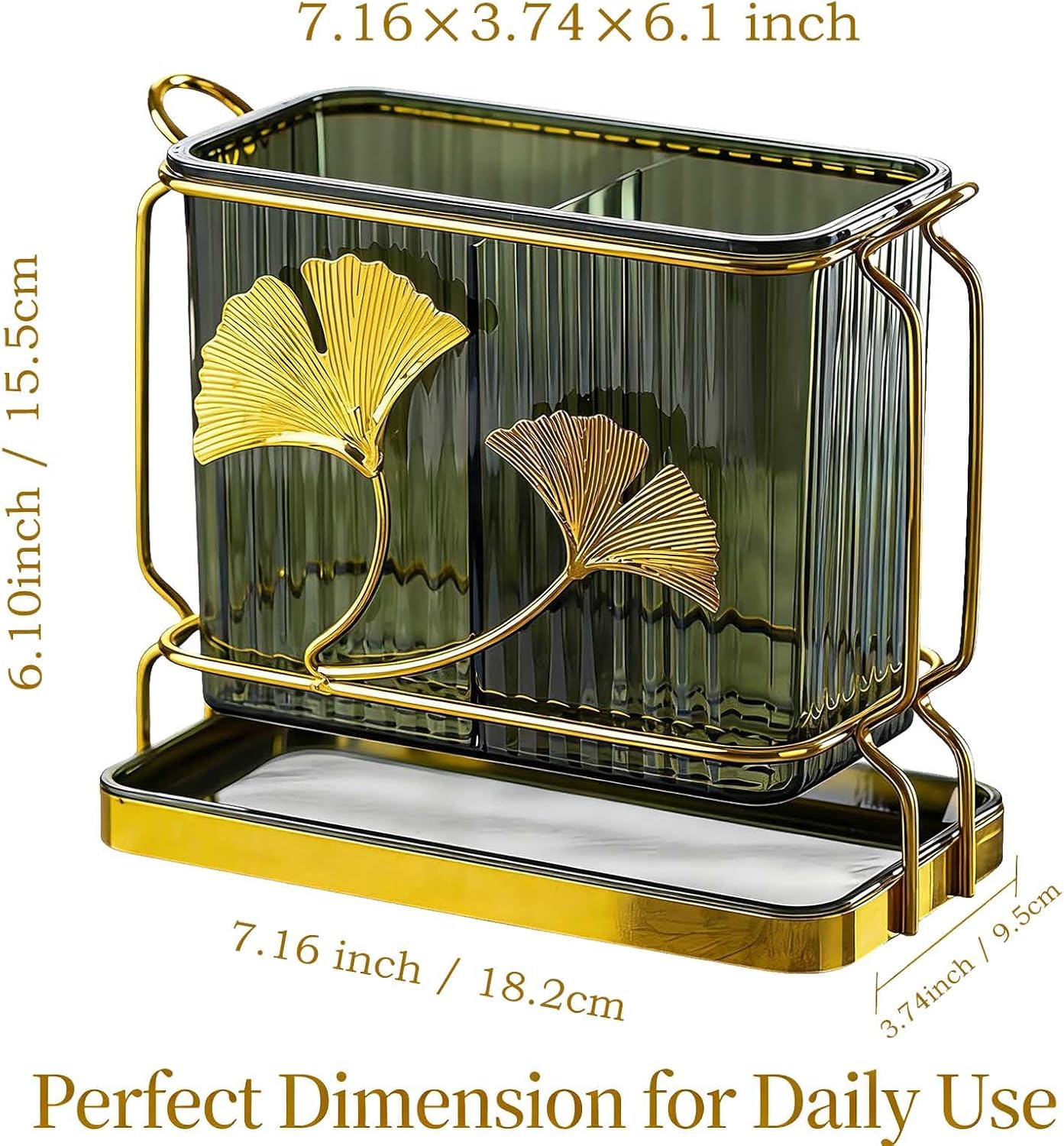 Kitchen Utensil Holder, Dry & Wet Separation, Utensil Caddy with Drain Tray, Kitchen Countertop Organizers and Storage, Utensil Crock for Forks, Spoons, Knives, Elegant Chopstick Holder