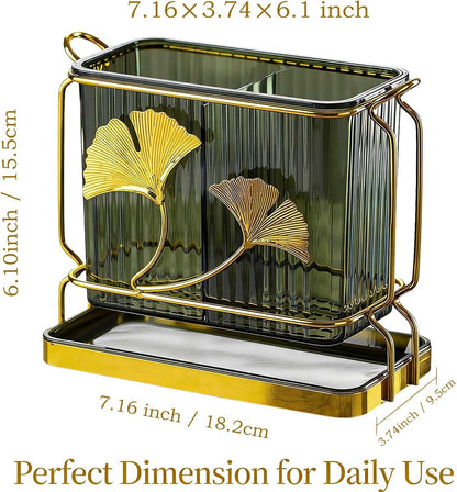 Kitchen Utensil Holder, Dry & Wet Separation, Utensil Caddy with Drain Tray, Kitchen Countertop Organizers and Storage, Utensil Crock for Forks, Spoons, Knives, Elegant Chopstick Holder