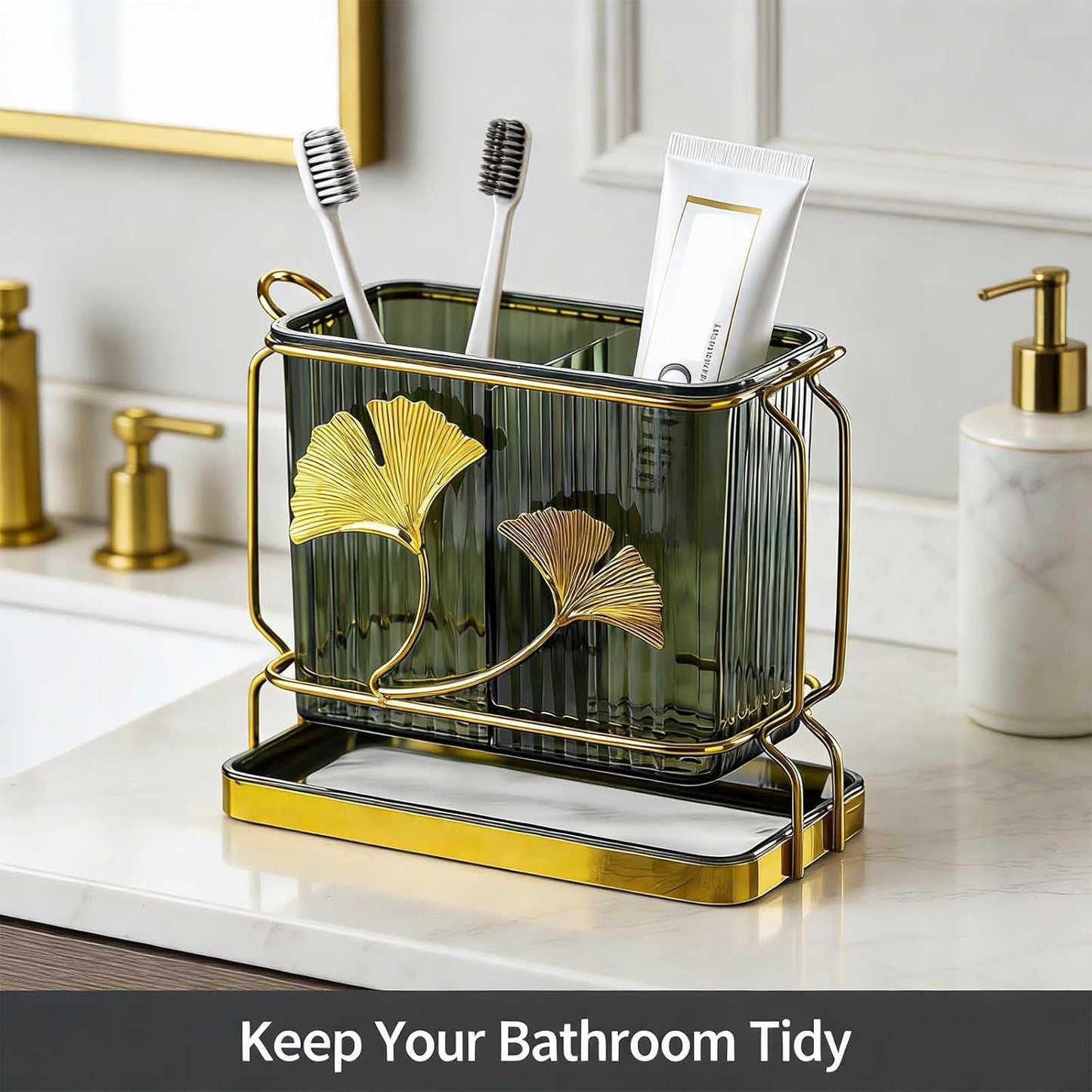 Kitchen Utensil Holder, Dry & Wet Separation, Utensil Caddy with Drain Tray, Kitchen Countertop Organizers and Storage, Utensil Crock for Forks, Spoons, Knives, Elegant Chopstick Holder