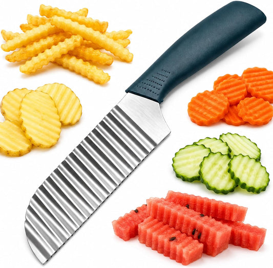 Suuker Crinkle Cut Knife, Stainless Steel Wave Cutter | Ergonomic Handle, For Veggies, Potato, French Fry, For Cucumber, Carrot, Fruit, Wave Chopper