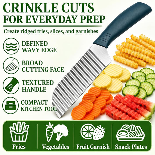 Suuker Crinkle Cut Knife, Stainless Steel Wave Cutter | Ergonomic Handle, For Veggies, Potato, French Fry, For Cucumber, Carrot, Fruit, Wave Chopper