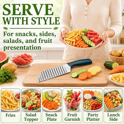 Suuker Crinkle Cut Knife, Stainless Steel Wave Cutter | Ergonomic Handle, For Veggies, Potato, French Fry, For Cucumber, Carrot, Fruit, Wave Chopper