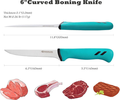 Curved Boning Knife for Meat Cutting - 6 Inch - Premium High-carbon Molybdenum Steel Flexible Curved Blade - Butcher's Kitchen Boning Knife - Ergonomic & Non-slip Handle