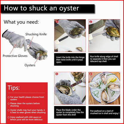 Oyster Shucking Knife, 2 Pack Oyster Knife Shucker Set with Professional Grade Cut Resistant Gloves, Stainless Steel Seafood Opener Tools