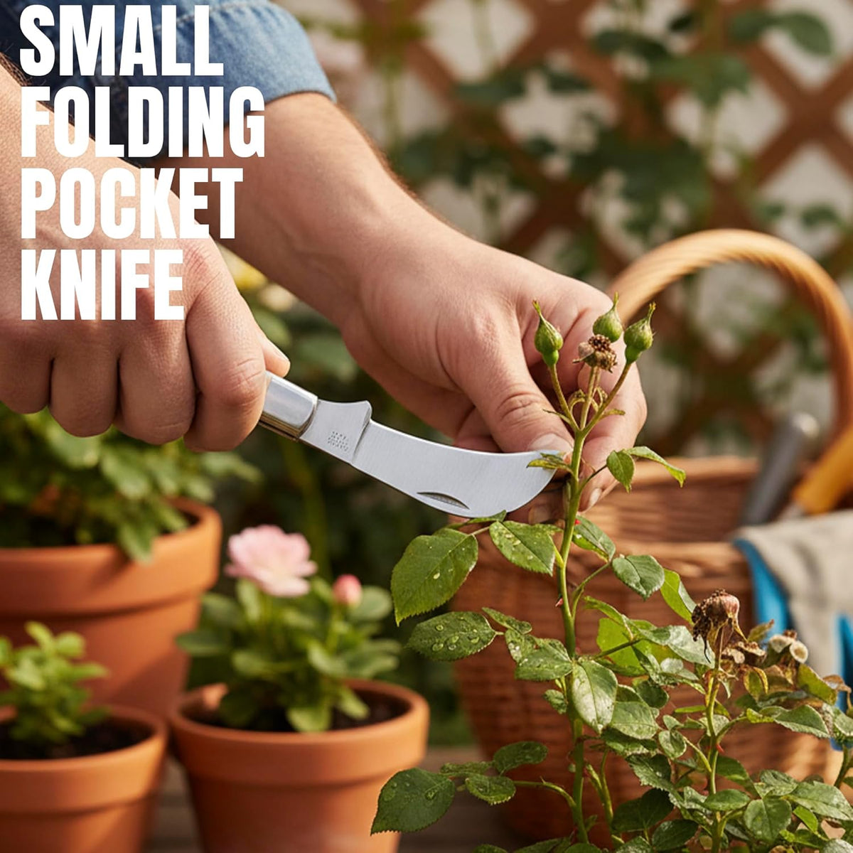 SZCO 3" Pruning Knife– Small Folding Pocket Knife for Men and Women with Stainless Steel Blade & Bone Handle – Traditional Garden EDC Knife for Grafting, Landscaping & Outdoor Use