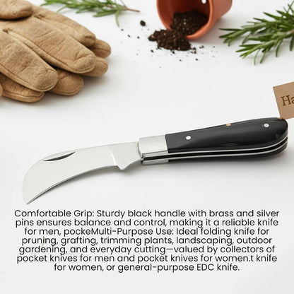 SZCO 3" Pruning Knife– Small Folding Pocket Knife for Men and Women with Stainless Steel Blade & Bone Handle – Traditional Garden EDC Knife for Grafting, Landscaping & Outdoor Use