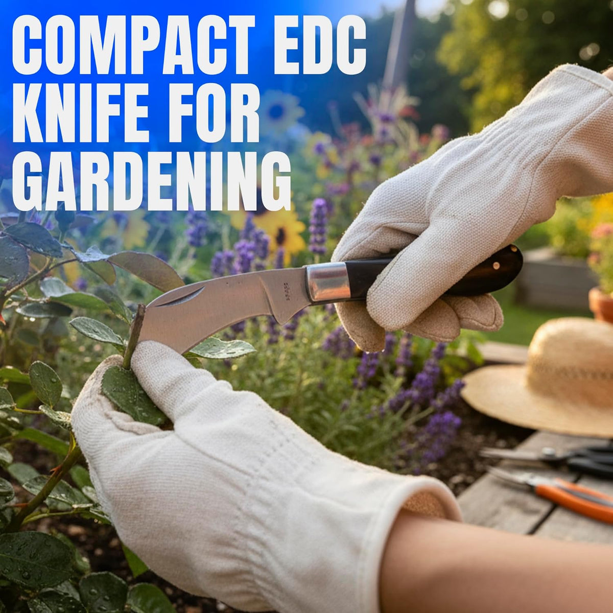 SZCO 3" Pruning Knife– Small Folding Pocket Knife for Men and Women with Stainless Steel Blade & Bone Handle – Traditional Garden EDC Knife for Grafting, Landscaping & Outdoor Use