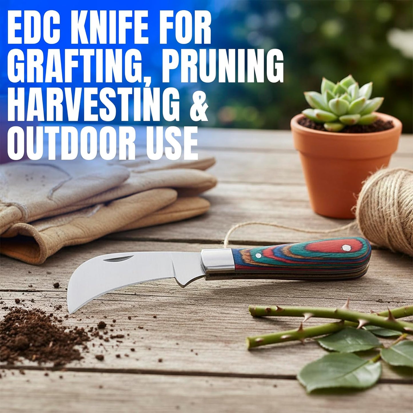 SZCO 3" Pruning Knife– Small Folding Pocket Knife for Men and Women with Stainless Steel Blade & Bone Handle – Traditional Garden EDC Knife for Grafting, Landscaping & Outdoor Use
