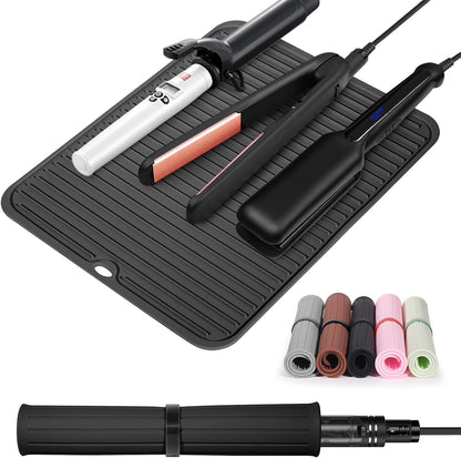 Large Heat Resistant Silicone Mat for Hair Tools: Curling Iron, Flat Iron, Hair Straightener - Portable Hair Styling Pad Cover