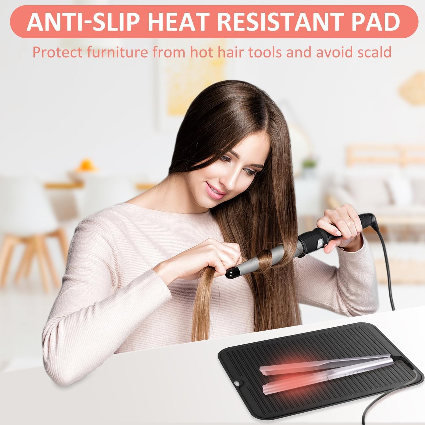 Large Heat Resistant Silicone Mat for Hair Tools: Curling Iron, Flat Iron, Hair Straightener - Portable Hair Styling Pad Cover