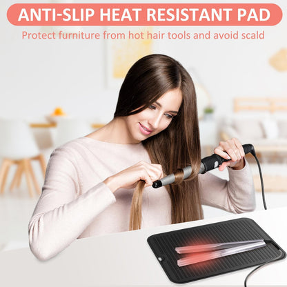 Large Heat Resistant Silicone Mat for Hair Tools: Curling Iron, Flat Iron, Hair Straightener - Portable Hair Styling Pad Cover
