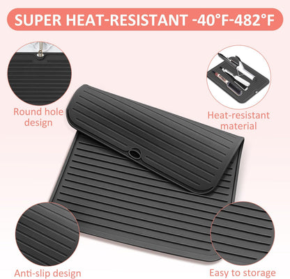 Large Heat Resistant Silicone Mat for Hair Tools: Curling Iron, Flat Iron, Hair Straightener - Portable Hair Styling Pad Cover