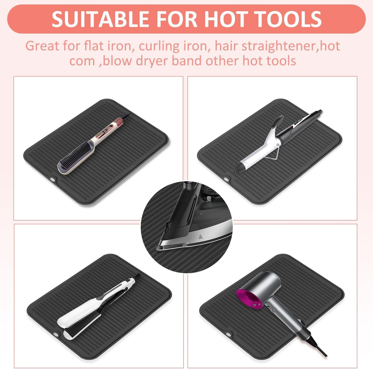 Large Heat Resistant Silicone Mat for Hair Tools: Curling Iron, Flat Iron, Hair Straightener - Portable Hair Styling Pad Cover