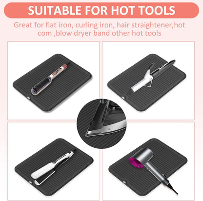 Large Heat Resistant Silicone Mat for Hair Tools: Curling Iron, Flat Iron, Hair Straightener - Portable Hair Styling Pad Cover