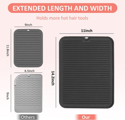 Large Heat Resistant Silicone Mat for Hair Tools: Curling Iron, Flat Iron, Hair Straightener - Portable Hair Styling Pad Cover