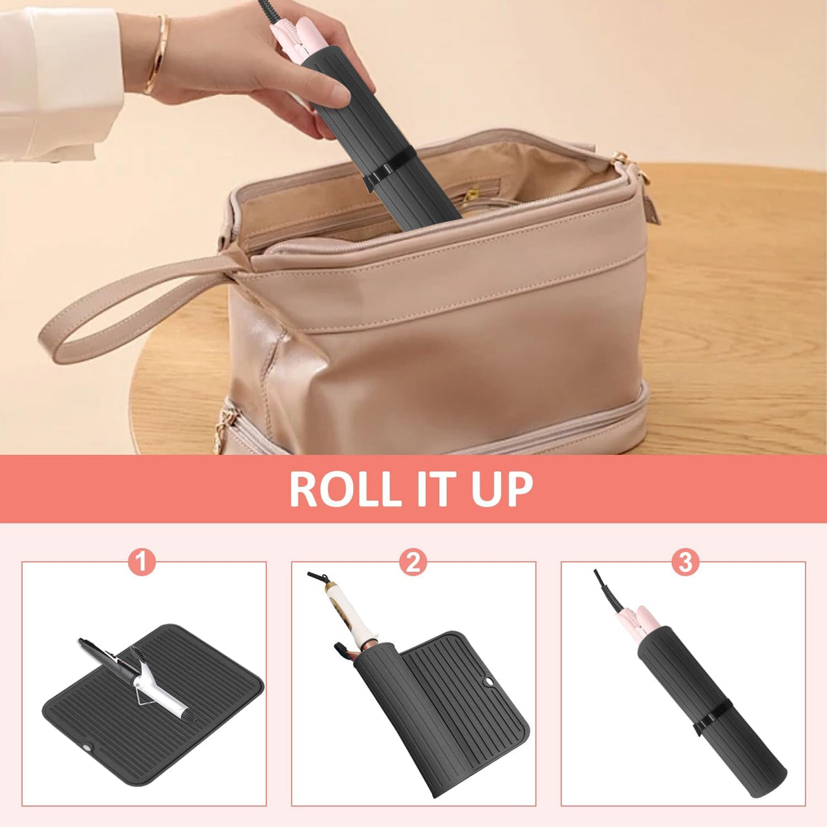 Large Heat Resistant Silicone Mat for Hair Tools: Curling Iron, Flat Iron, Hair Straightener - Portable Hair Styling Pad Cover