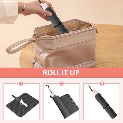 Large Heat Resistant Silicone Mat for Hair Tools: Curling Iron, Flat Iron, Hair Straightener - Portable Hair Styling Pad Cover