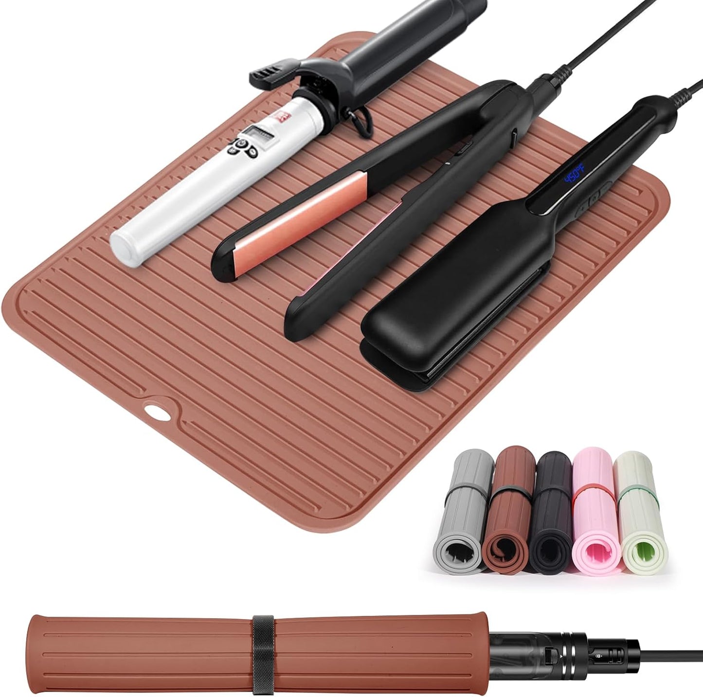 Large Heat Resistant Silicone Mat for Hair Tools: Curling Iron, Flat Iron, Hair Straightener - Portable Hair Styling Pad Cover