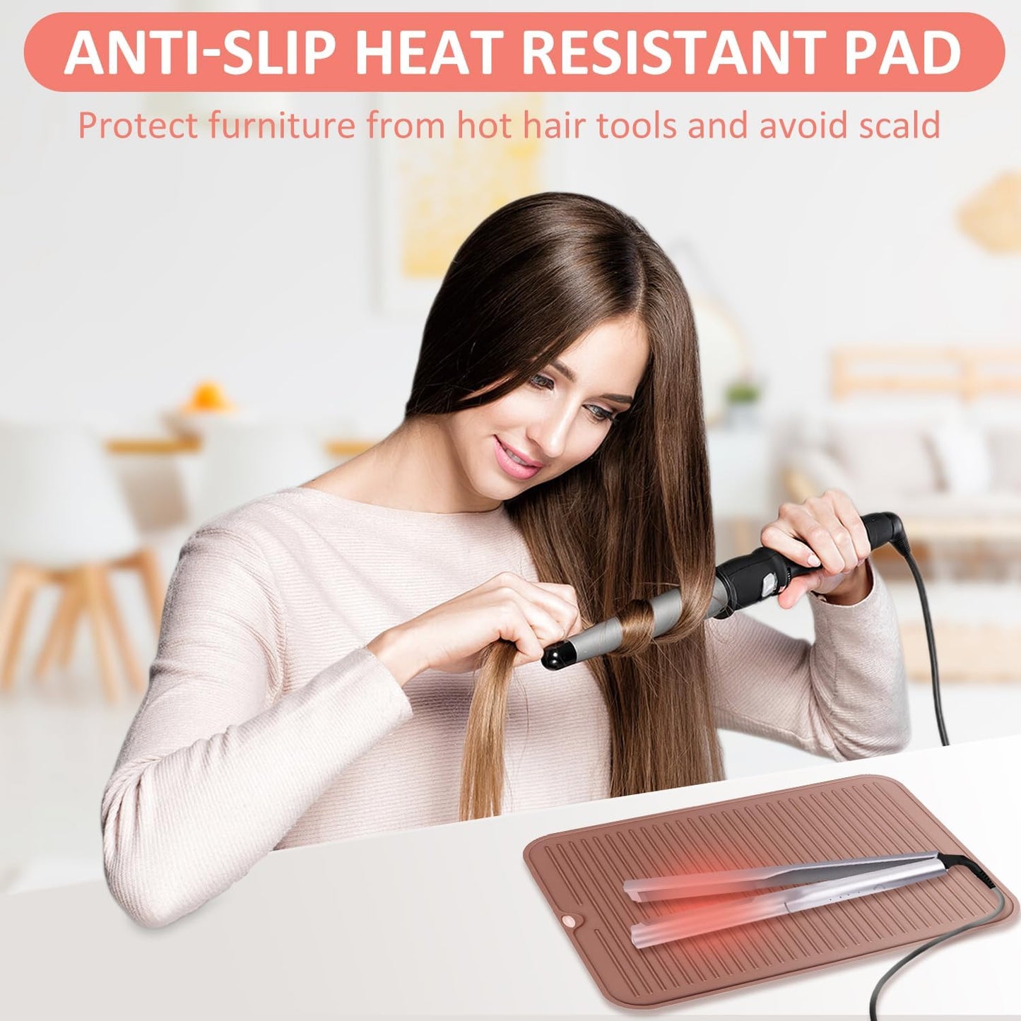 Large Heat Resistant Silicone Mat for Hair Tools: Curling Iron, Flat Iron, Hair Straightener - Portable Hair Styling Pad Cover