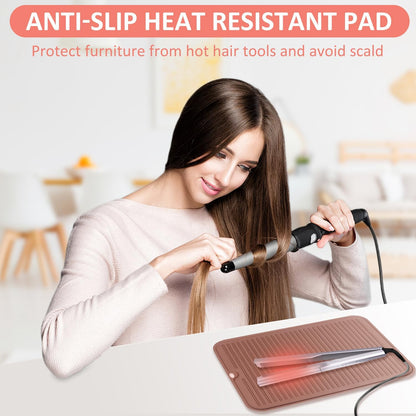 Large Heat Resistant Silicone Mat for Hair Tools: Curling Iron, Flat Iron, Hair Straightener - Portable Hair Styling Pad Cover
