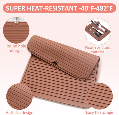 Large Heat Resistant Silicone Mat for Hair Tools: Curling Iron, Flat Iron, Hair Straightener - Portable Hair Styling Pad Cover