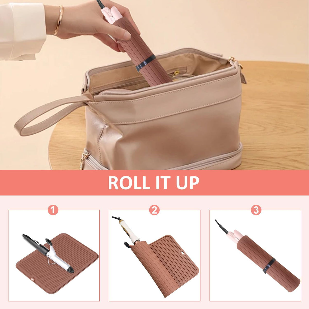 Large Heat Resistant Silicone Mat for Hair Tools: Curling Iron, Flat Iron, Hair Straightener - Portable Hair Styling Pad Cover