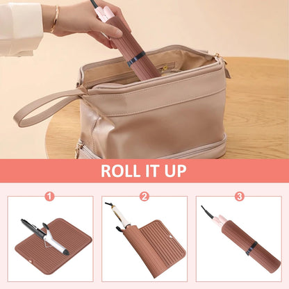 Large Heat Resistant Silicone Mat for Hair Tools: Curling Iron, Flat Iron, Hair Straightener - Portable Hair Styling Pad Cover