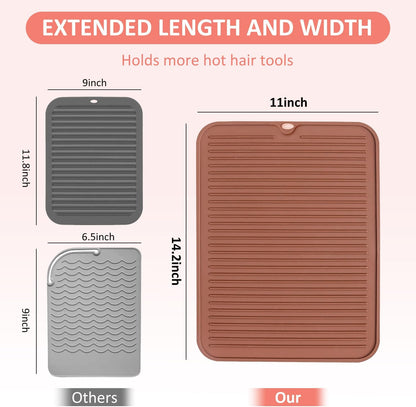 Large Heat Resistant Silicone Mat for Hair Tools: Curling Iron, Flat Iron, Hair Straightener - Portable Hair Styling Pad Cover