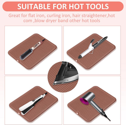 Large Heat Resistant Silicone Mat for Hair Tools: Curling Iron, Flat Iron, Hair Straightener - Portable Hair Styling Pad Cover