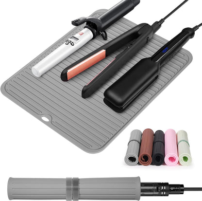 Large Heat Resistant Silicone Mat for Hair Tools: Curling Iron, Flat Iron, Hair Straightener - Portable Hair Styling Pad Cover
