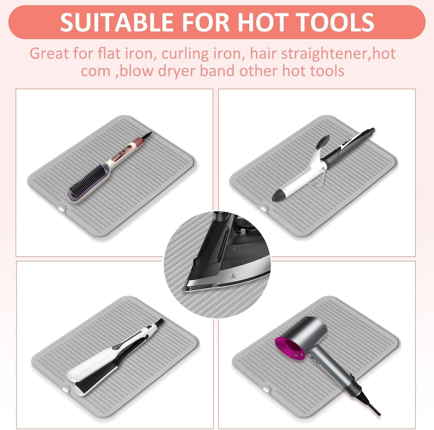 Large Heat Resistant Silicone Mat for Hair Tools: Curling Iron, Flat Iron, Hair Straightener - Portable Hair Styling Pad Cover