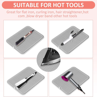 Large Heat Resistant Silicone Mat for Hair Tools: Curling Iron, Flat Iron, Hair Straightener - Portable Hair Styling Pad Cover