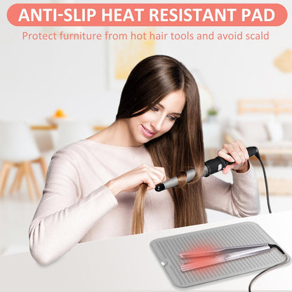 Large Heat Resistant Silicone Mat for Hair Tools: Curling Iron, Flat Iron, Hair Straightener - Portable Hair Styling Pad Cover