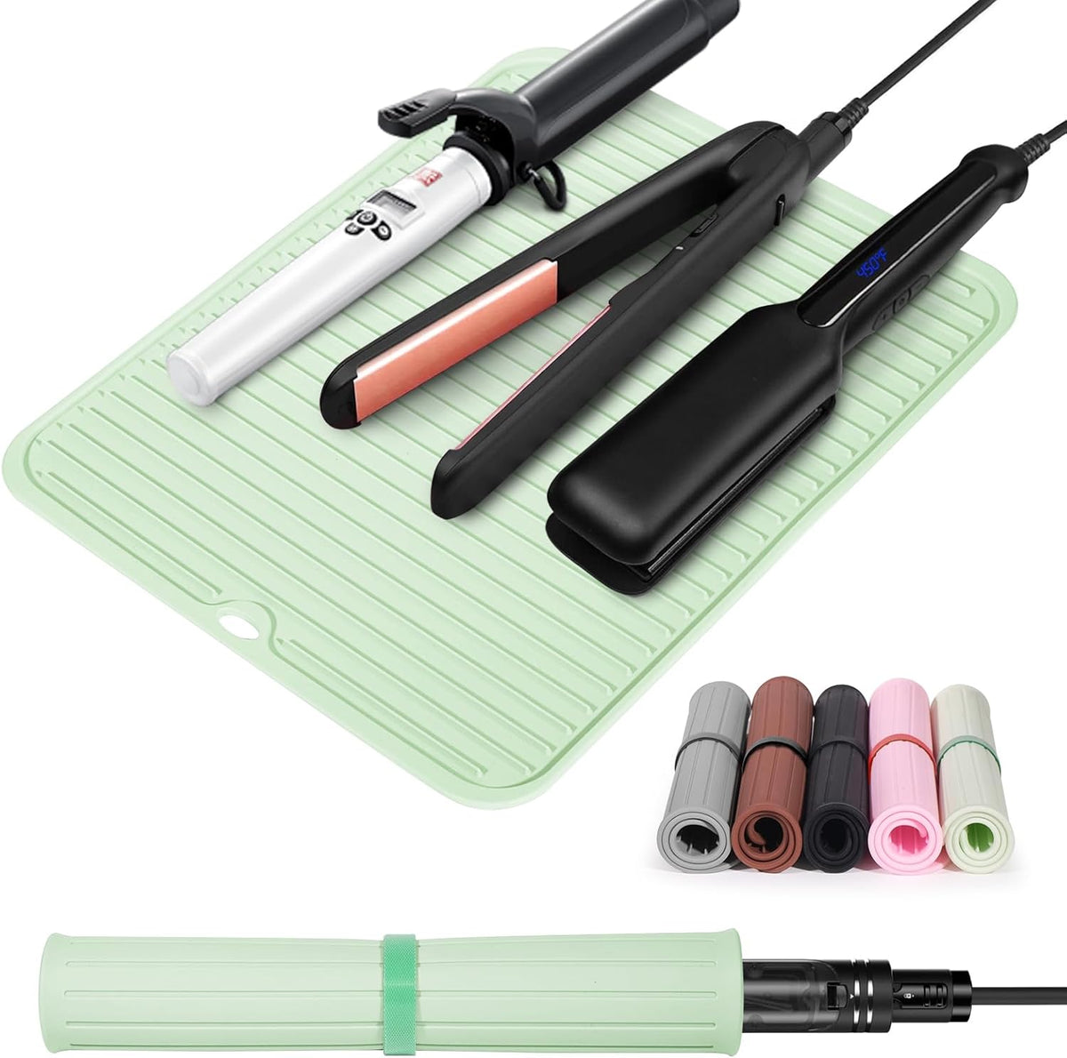 Large Heat Resistant Silicone Mat for Hair Tools: Curling Iron, Flat Iron, Hair Straightener - Portable Hair Styling Pad Cover