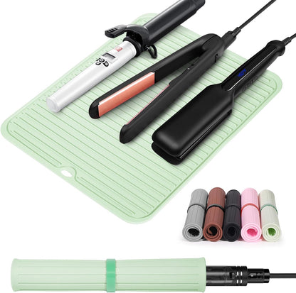 Large Heat Resistant Silicone Mat for Hair Tools: Curling Iron, Flat Iron, Hair Straightener - Portable Hair Styling Pad Cover