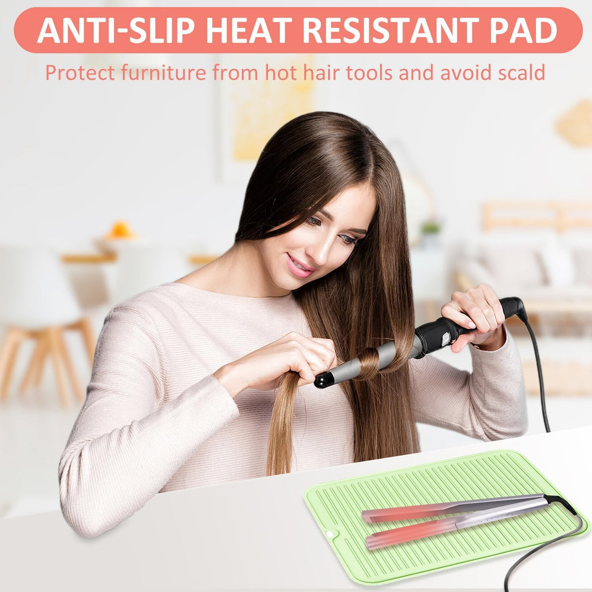 Large Heat Resistant Silicone Mat for Hair Tools: Curling Iron, Flat Iron, Hair Straightener - Portable Hair Styling Pad Cover
