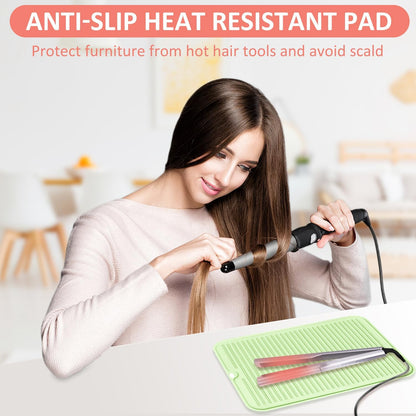 Large Heat Resistant Silicone Mat for Hair Tools: Curling Iron, Flat Iron, Hair Straightener - Portable Hair Styling Pad Cover