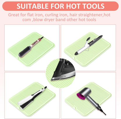 Large Heat Resistant Silicone Mat for Hair Tools: Curling Iron, Flat Iron, Hair Straightener - Portable Hair Styling Pad Cover
