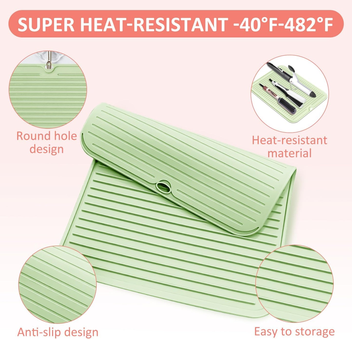 Large Heat Resistant Silicone Mat for Hair Tools: Curling Iron, Flat Iron, Hair Straightener - Portable Hair Styling Pad Cover