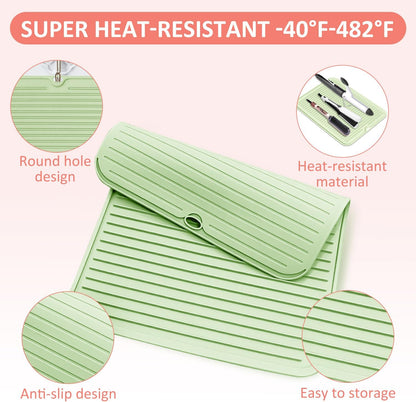Large Heat Resistant Silicone Mat for Hair Tools: Curling Iron, Flat Iron, Hair Straightener - Portable Hair Styling Pad Cover